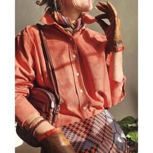 Orange Corduroy Shirt Vintage L Buttoned Long sleeve Collared women's